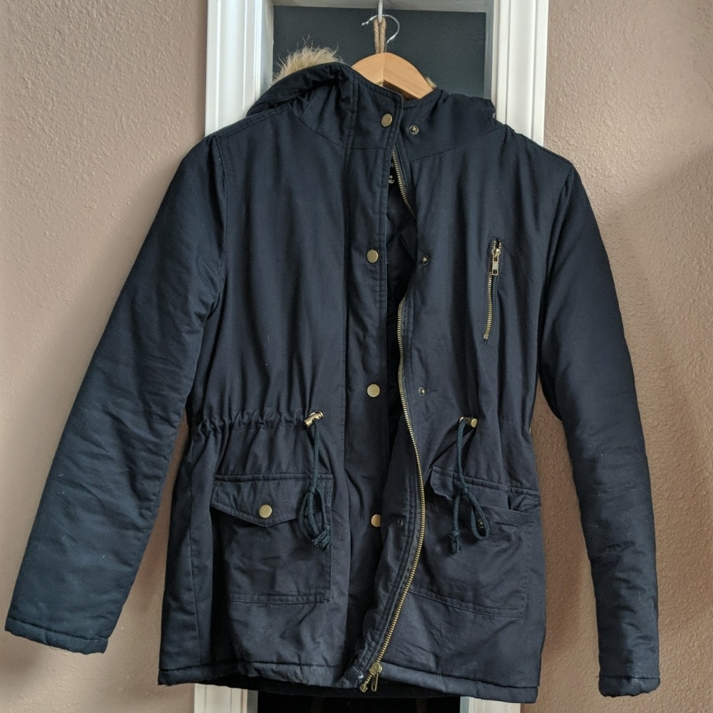 Faux fur trim hooded Coat
